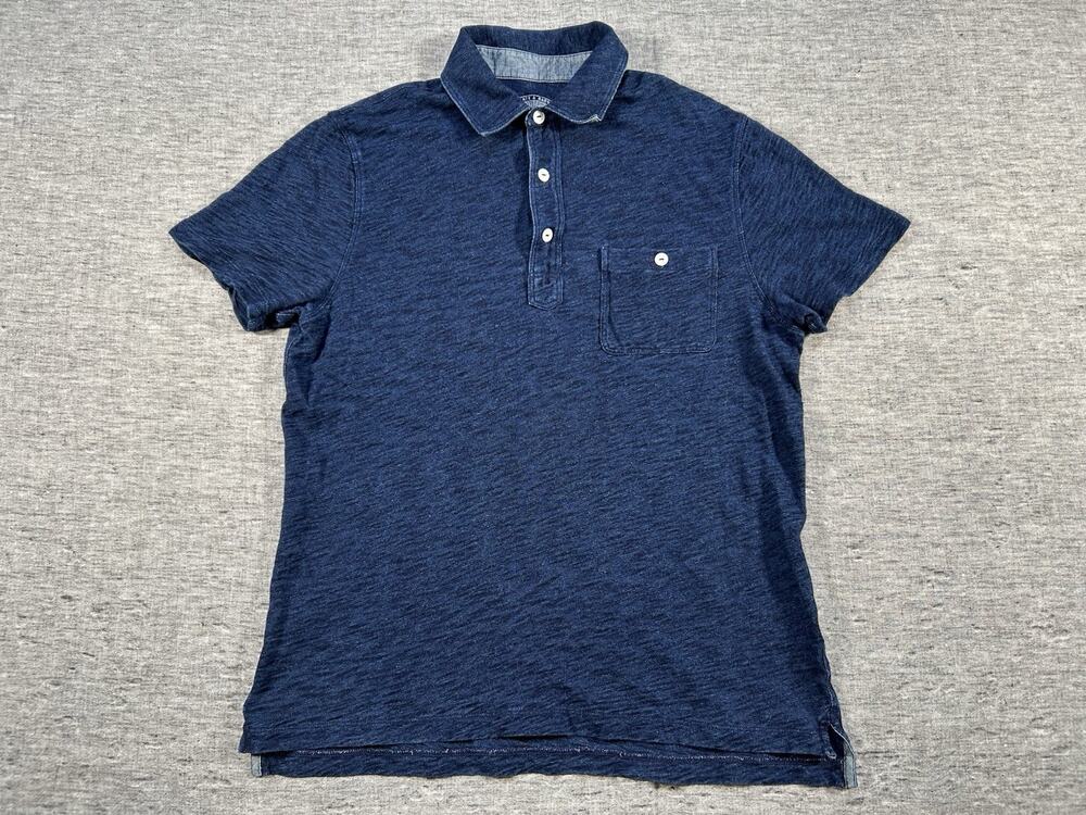 Wallace Barnes Polo Shirt Mens Medium Blue Indigo Dyed Cotton Short Sleeve